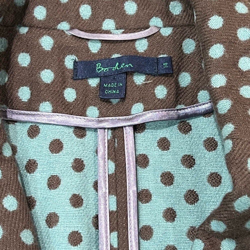 Boden Size 14 Wool Blend Polka Dot Fringe Seam Unlined Unstructured Soft Blazer - Picture 12 of 14